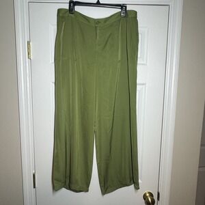 Lauren Ralph Lauren Women's XL Satin Green Wide Leg Pants Minimalist Chic $109